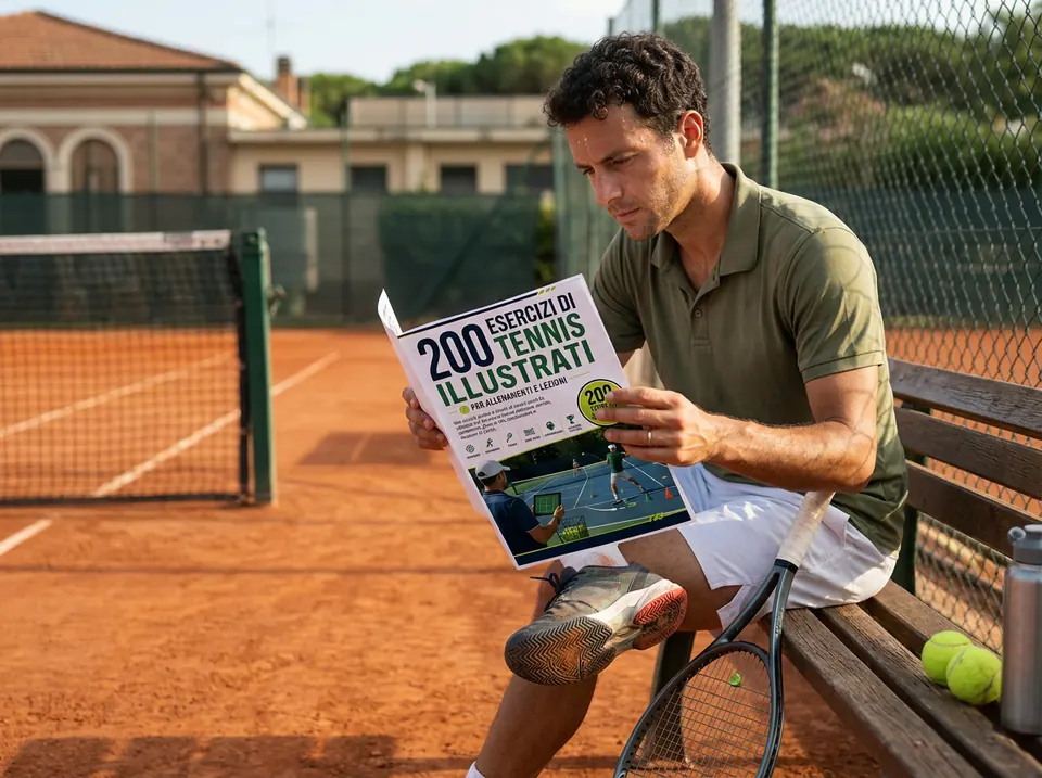 Allenatore che utilizza il materiale di tennis